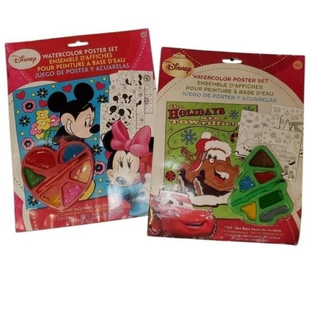 lot of 2 Disney Mickey and Minnie Mouse watercolor poster sets FAIR , READ !